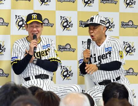 　トークショーで盛り上がる田淵幸一氏（左）と掛布雅之氏（撮影・山口登）