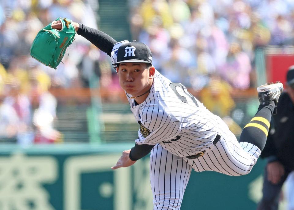 　巨人打線を相手に力投する先発の伊原（撮影・立川洋一郎）