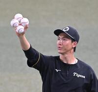 　ボールを見つめる湯浅（撮影・飯室逸平）