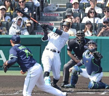 甲子園の浜風強烈！！阪神・佐藤輝の本塁打性の打球が押し戻されて二塁打に