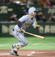 　２回、近本が中前打を放つ（撮影・堀内翔）