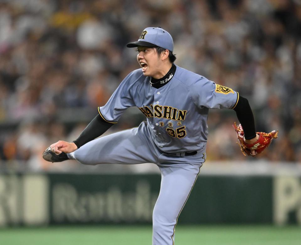 　３回、雄叫びをあげながら力投する才木（撮影・堀内翔）