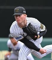 　８回、３番手で登板するネルソン（撮影・西田忠信）