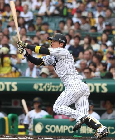 　６回、中前打を放つ近本（撮影・北村雅宏）