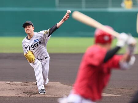 　広島打線を相手に力投する大竹（撮影・立川洋一郎）
