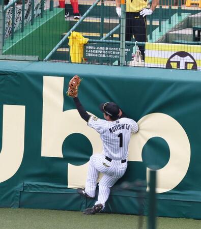 　４回、坂倉の打球を好捕する右翼手・森下（撮影・立川洋一郎）