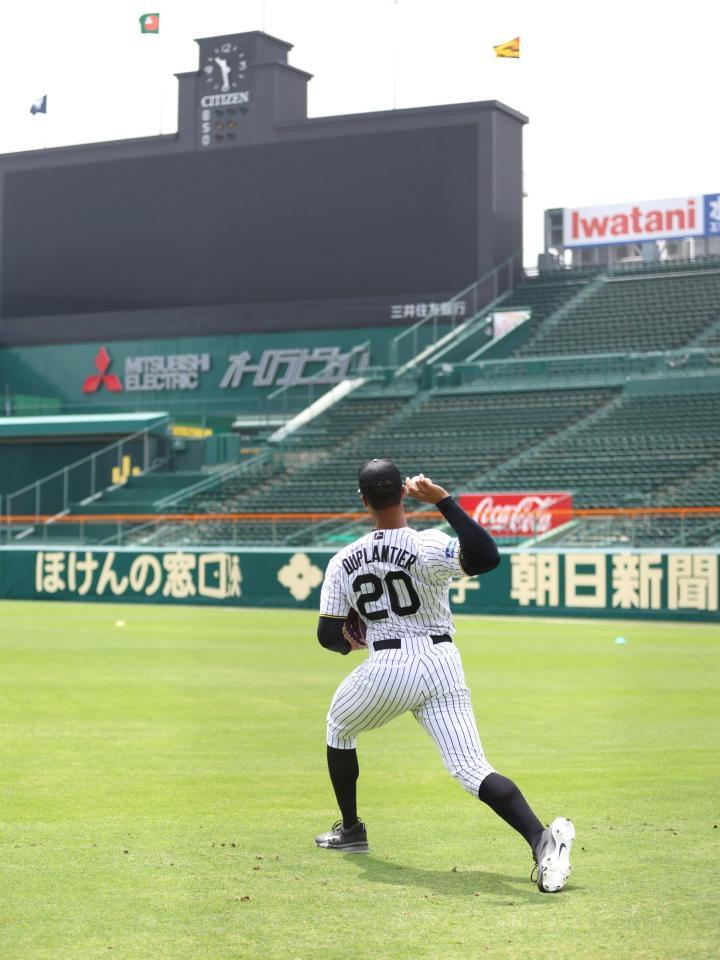 　入念にキャッチボールするデュプランティエ（撮影・北村雅宏）