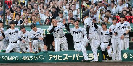 　２回、２ランを放った大山を迎えるナイン（撮影・田中太一）