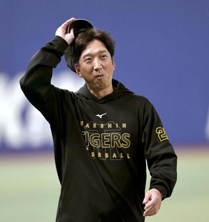 　練習を見る藤川監督（撮影・田中太一）