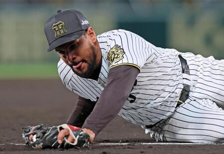 　５回、山本の打球に飛びつき好守を見せる三塁手・ヘルナンデス（撮影・立川洋一郎）