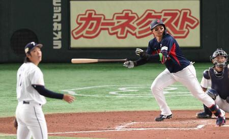 　２０２３年のアジアＣＳ台湾戦で、７回に古林から先制ソロを放つ