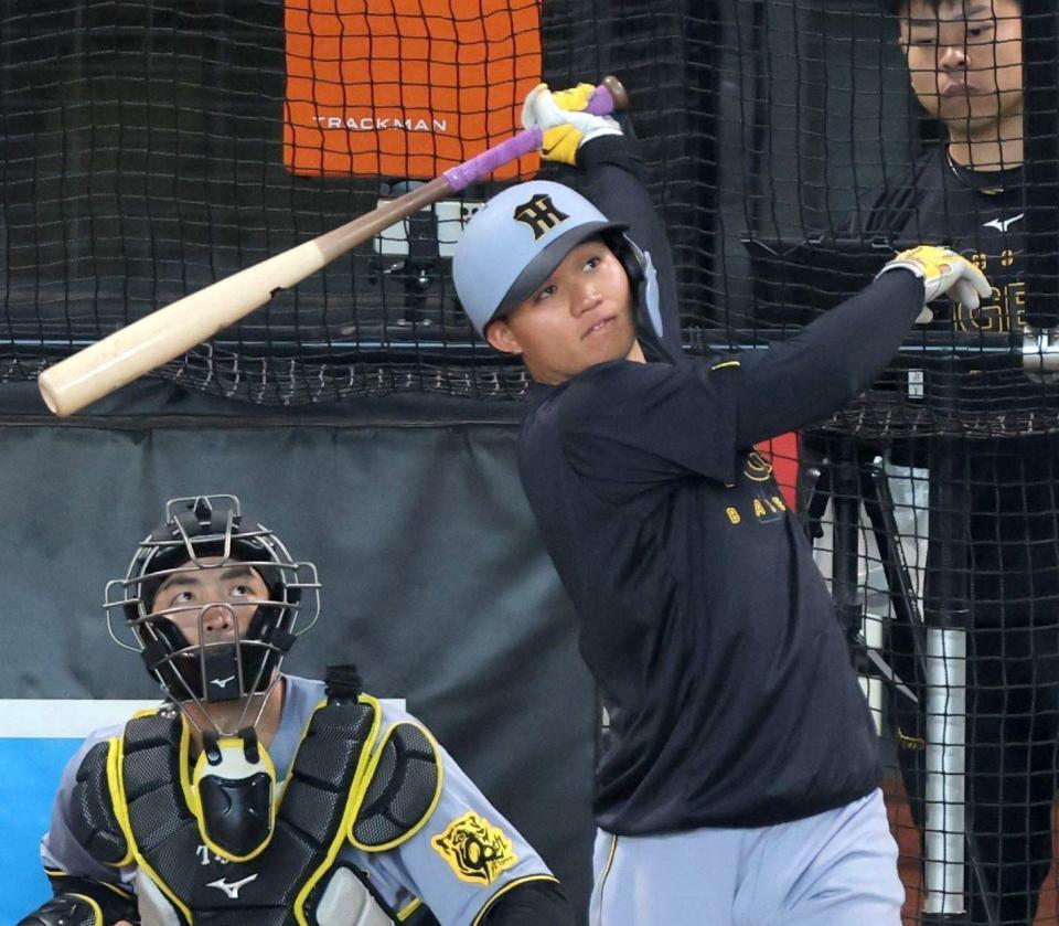 　打撃練習する森下（撮影・西岡正）