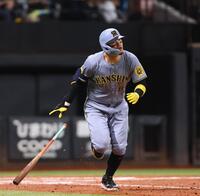 ４回、ソロを放つ佐藤輝（撮影・中島達哉）