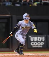 ４回、ソロを放つ佐藤輝（撮影・中島達哉）