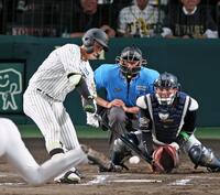 　１０回、右翼線へサヨナラ打を放つ木浪（撮影・立川洋一郎）