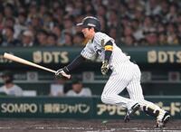 　６回、右前打を放つ近本（撮影・飯室逸平）