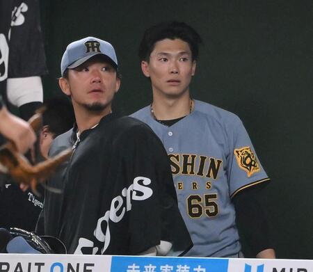 　９回、サヨナラ負けを喫してベンチで肩を落とす湯浅。左は先発の伊藤将（撮影・堀内翔）