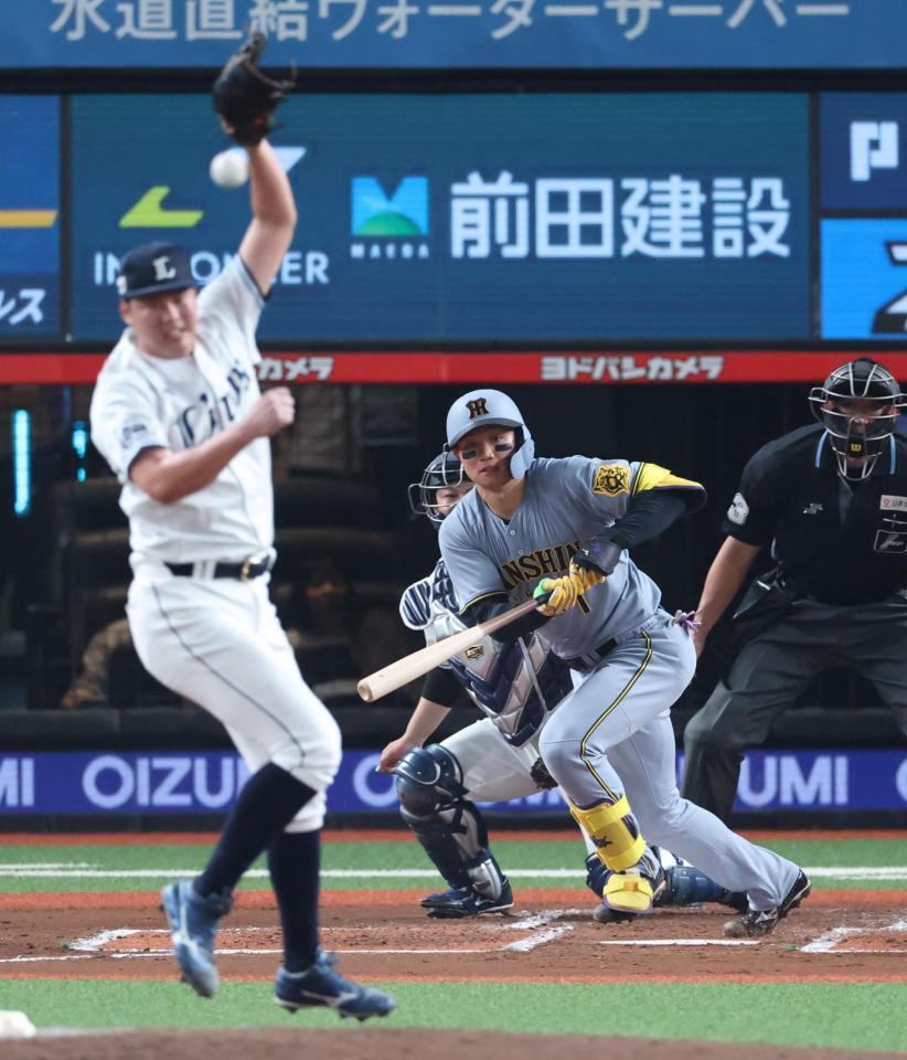 　６回、中前に先制適時打を放つ森下（撮影・金田祐二）