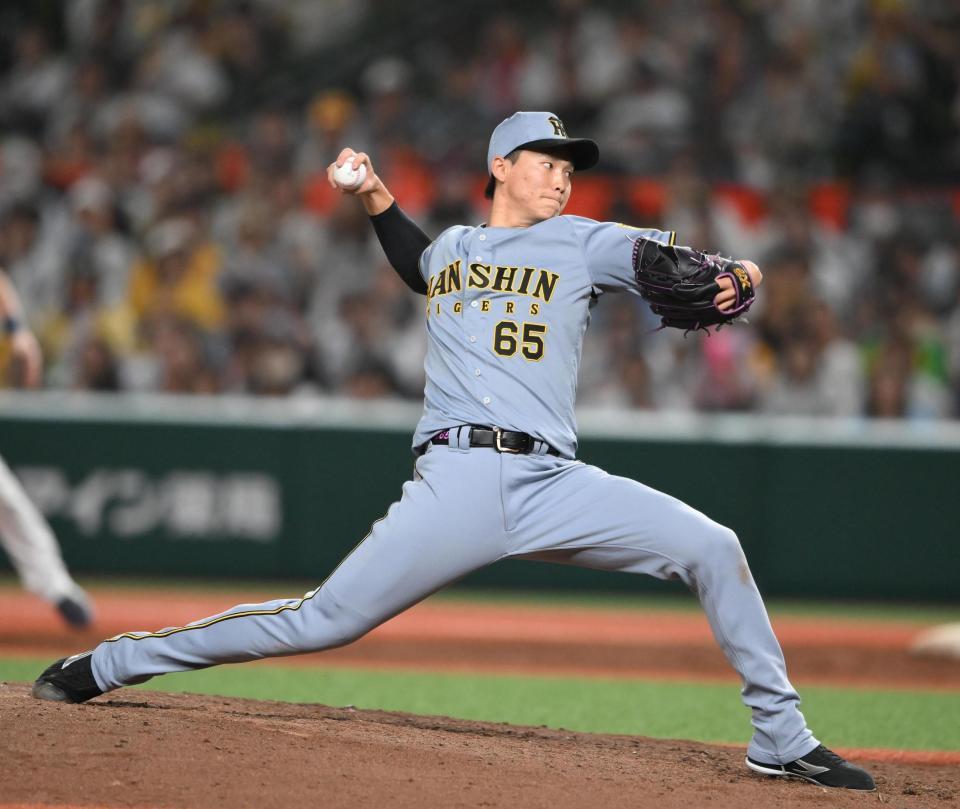 　９回から登板した湯浅（撮影・堀内翔）