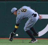 　２回、右翼手の佐藤輝が山村の打球に追いつけずに三塁打となる（撮影・堀内翔）