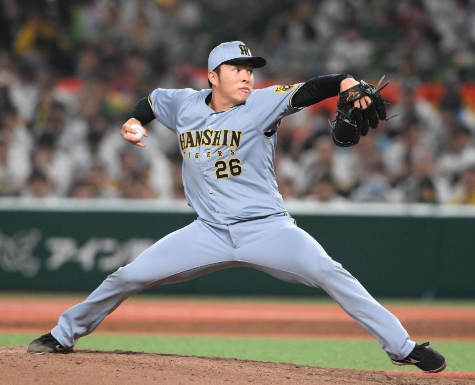 　７回から３番手として登板した椎葉（撮影・堀内翔）