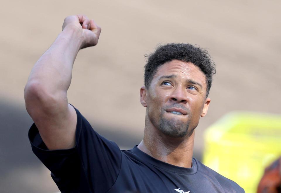 　キャッチボールを終えたデュプランティエ（撮影・北村雅宏）