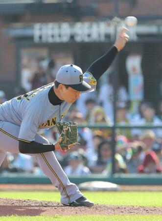 　９回に登板し力投する岩崎（撮影・西岡正）