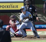 　７回、適時二塁打を放つ坂本（撮影・金田祐二）