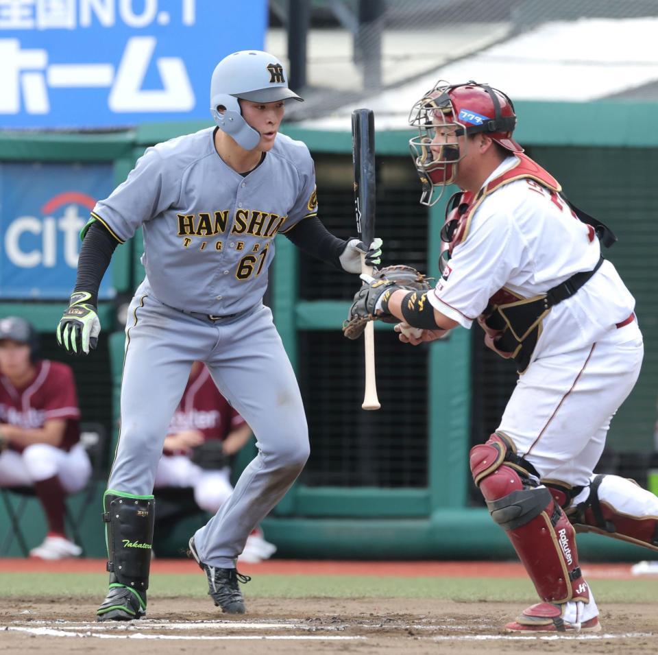 　１１回、バントの構えもストライクを見逃す高寺（撮影・西岡正）