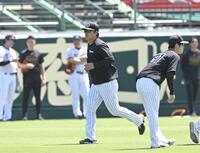 　１軍に合流し、練習する前川