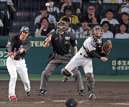 　５回、岡の二盗を阻止する坂本（撮影・立川洋一郎）