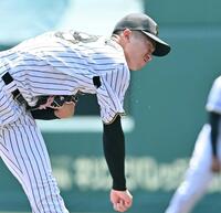 　汗を飛ばして力投する今朝丸（撮影・西田忠信）