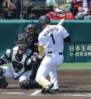 　１回、死球を受ける森下（撮影・北村雅宏）