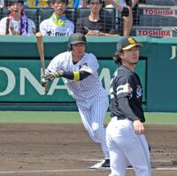 　１回、左前打を放つ近本（撮影・北村雅宏）