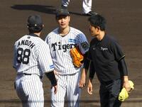 　６回途中、ベンチに戻る大竹（撮影・山口登）