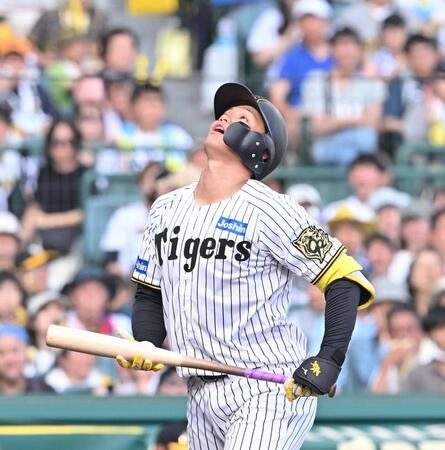 　８回、見逃し三振に倒れ、天を仰ぐ森下（撮影・西田忠信）