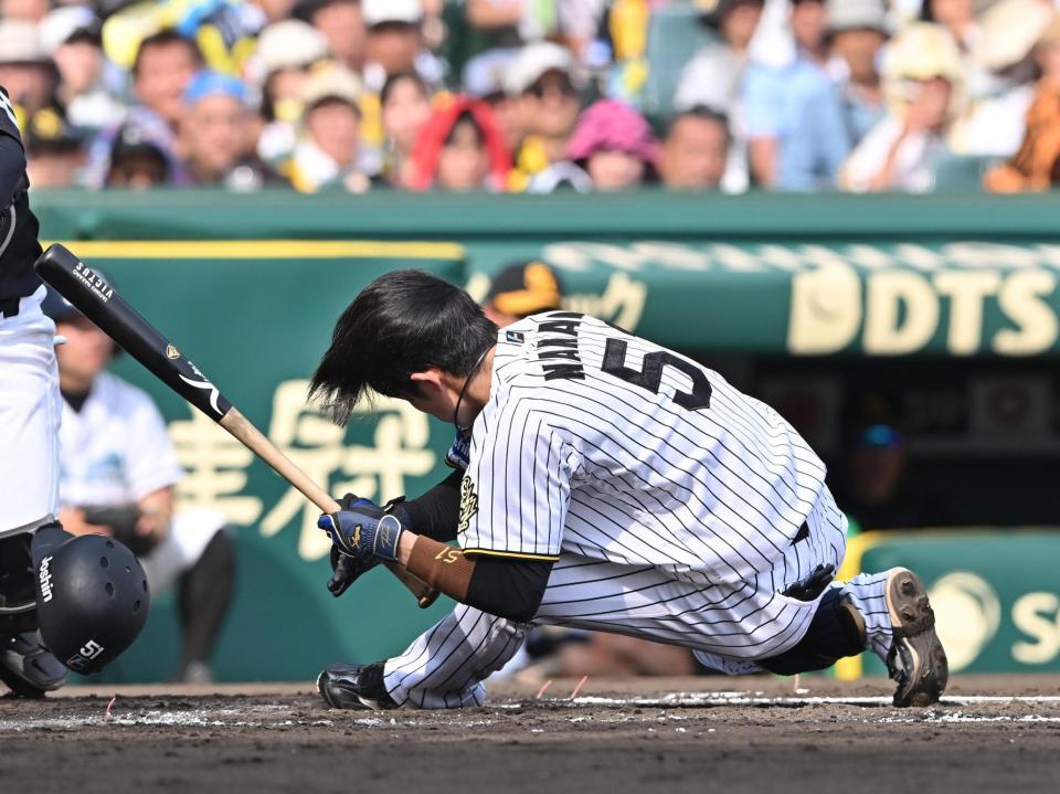 　６回、頭部死球を受け倒れ込む中野（撮影・西田忠信）