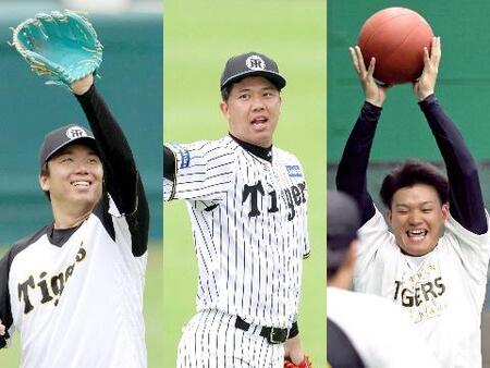 　糸井氏が夏場のキーマンに挙げた（左から）村上、才木、森下