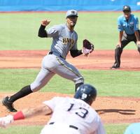 　１回、オスナを捕ゴロに打ち取るデュプランティエ（撮影・田中太一）