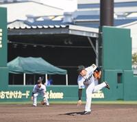 　８回に登板し、３者連続三振に抑えた石井（撮影・西田忠信）