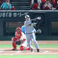 　７回、適時打を放つ大山（撮影・北村雅宏）