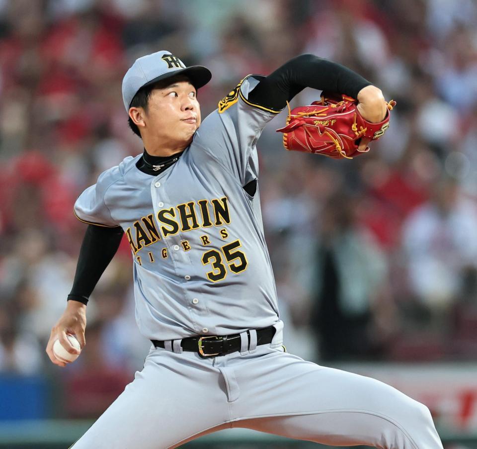 　先発し、投げ込む才木（撮影・田中太一）