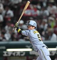 　７回、安打を放つ近本（撮影・田中太一）