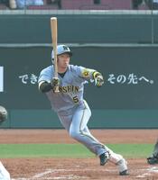 　３回、左前打を放つ近本（撮影・北村雅宏）