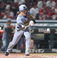 　７回、送りバントを決める坂本（撮影・市尻達拡）