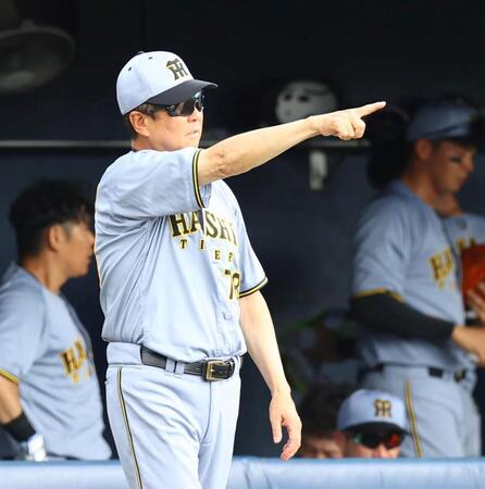 　９回、選手交代を告げる平田２軍監督（撮影・山口登）