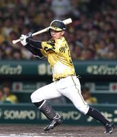 　７回、左前打を放つ島田（撮影・北村雅宏）