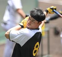 　打撃練習に取り組む佐藤輝（撮影・西田忠信）