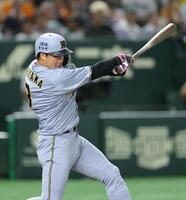 　７回、右前打を放つ大山（撮影・西岡正）