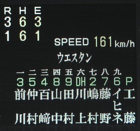 　８回、日隈への投球が１６１キロを計測した工藤（撮影・西田忠信）